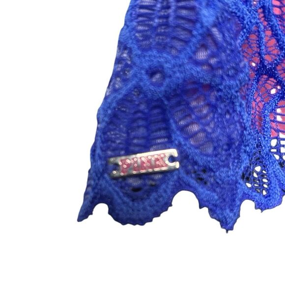 NWT Victoria’s Secret PINK Blue Floral Lace Push Up Bra 34C Black Band Sexy Demi - Picture 8 of 8